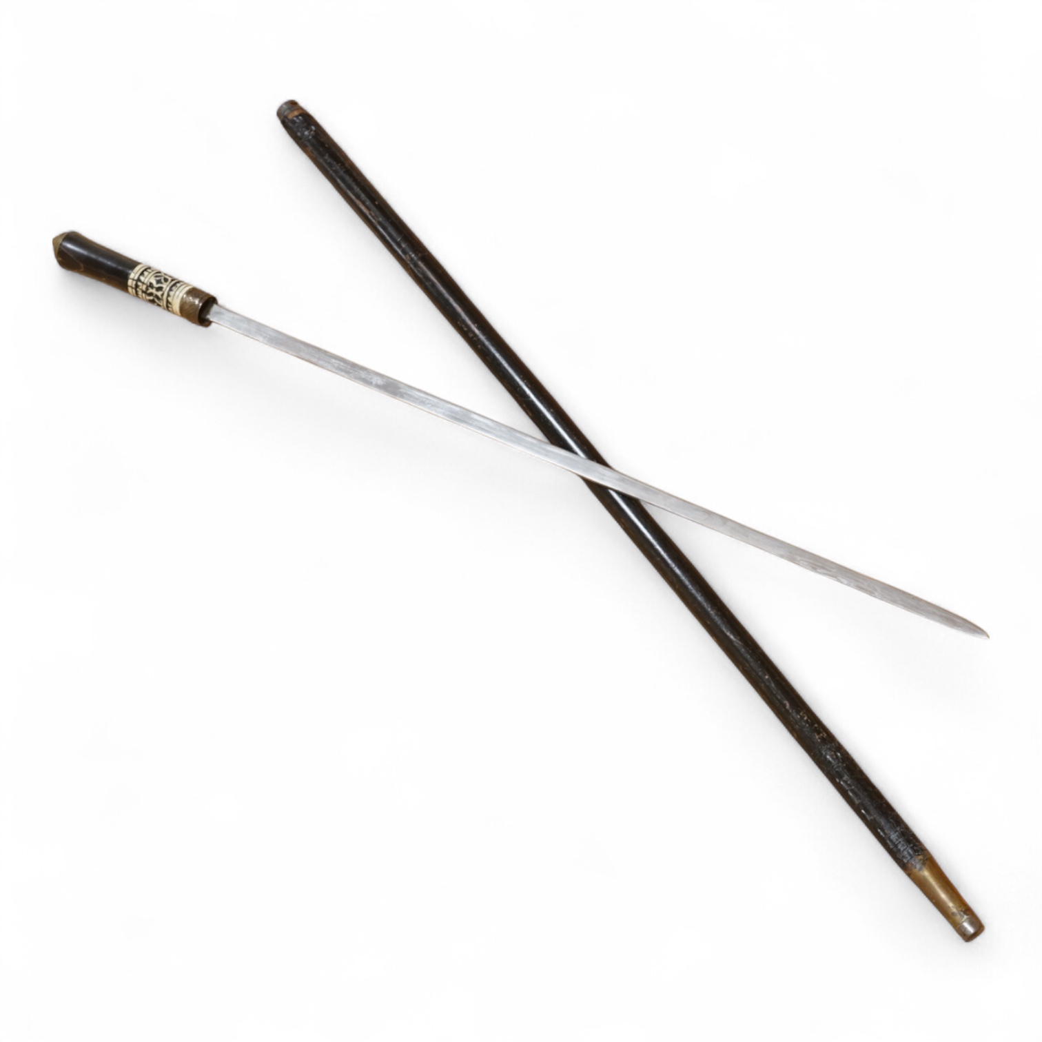 An early 20th century Indonesian sword stick with bone inlay, 92cm in length